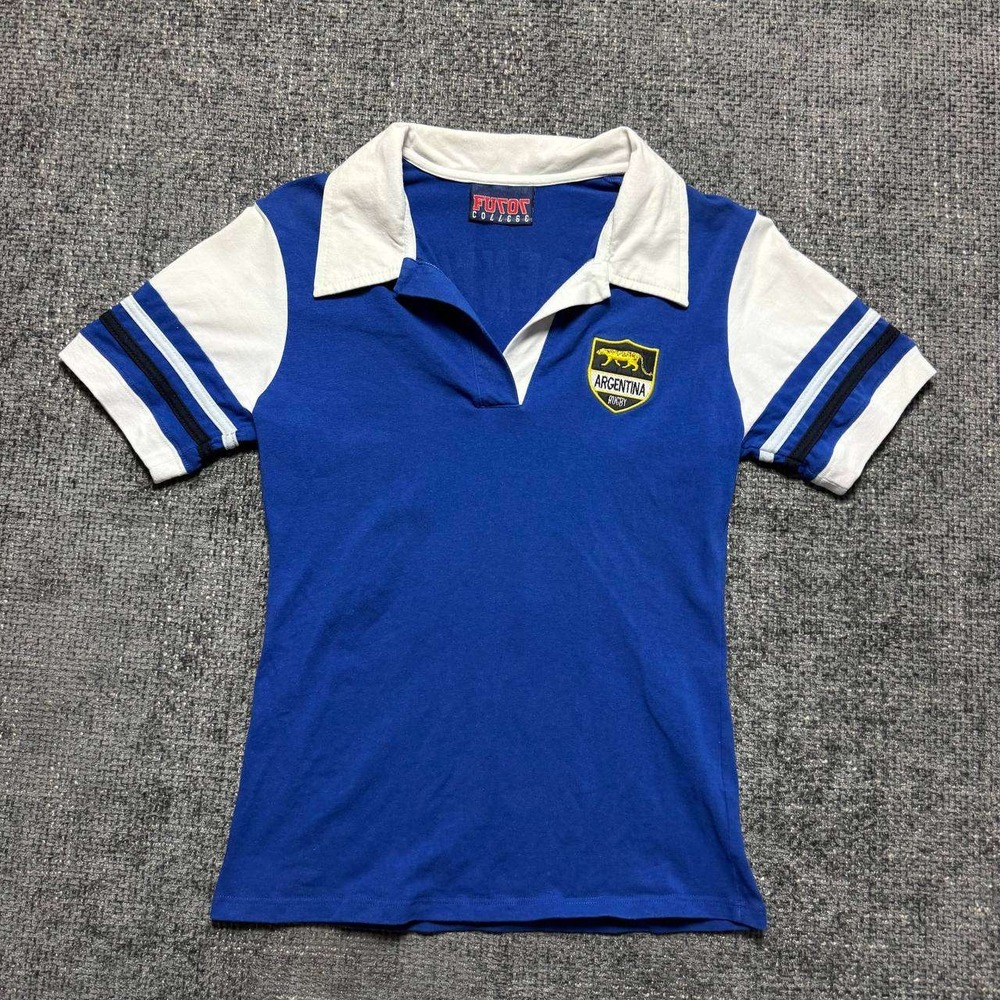 Argentina Rugby Polo Shirt Womens Small Blue‎ Y2K Sporty Striped